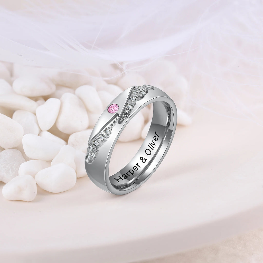 Anillos grabados de alas de Ángel de circonita personalizados para mujer