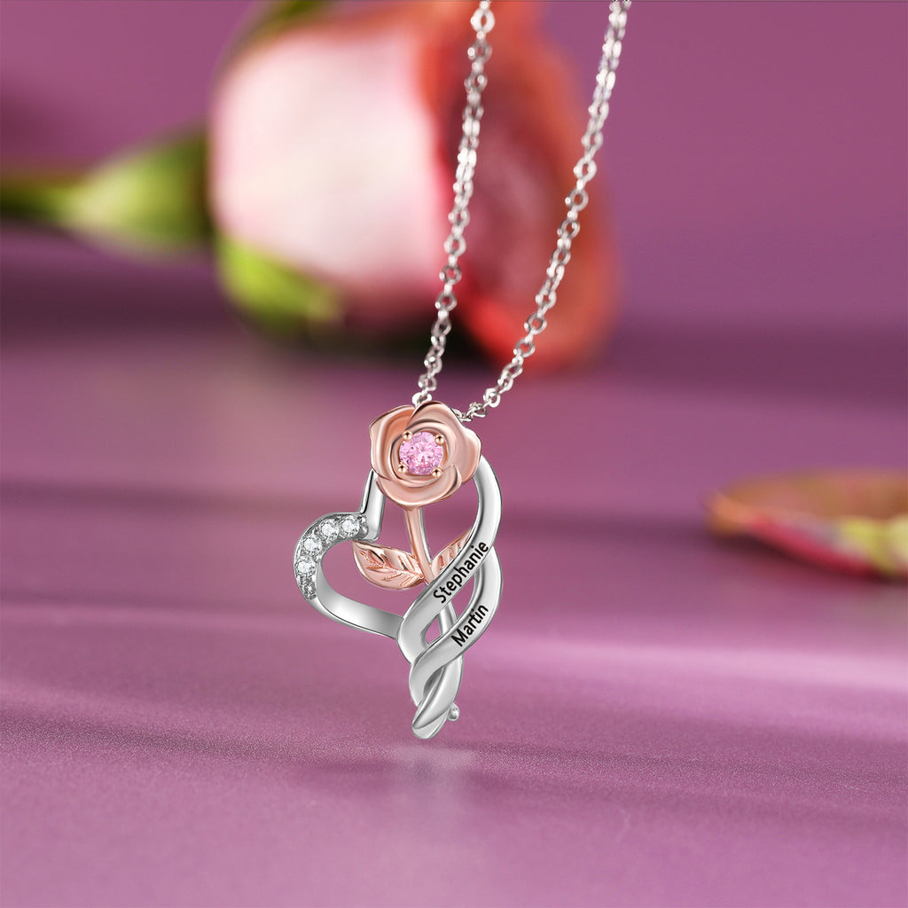 Colgante de flor de Rosa personalizada con piedra natal