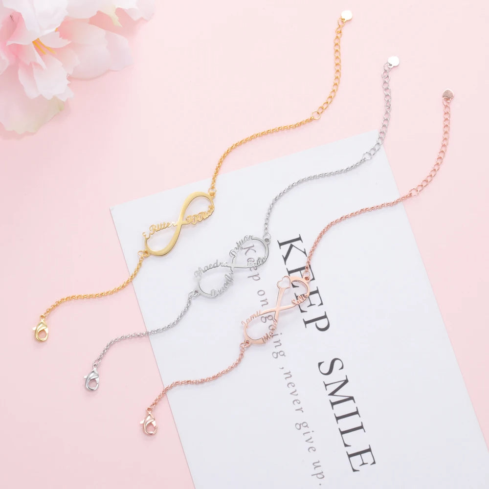 Pulseras Infinity de plata de ley 925 con nombre personalizado para mujer