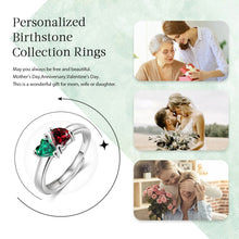 Load image into Gallery viewer, Anillos de piedra natal de 2 corazones personalizados para parejas y mujeres