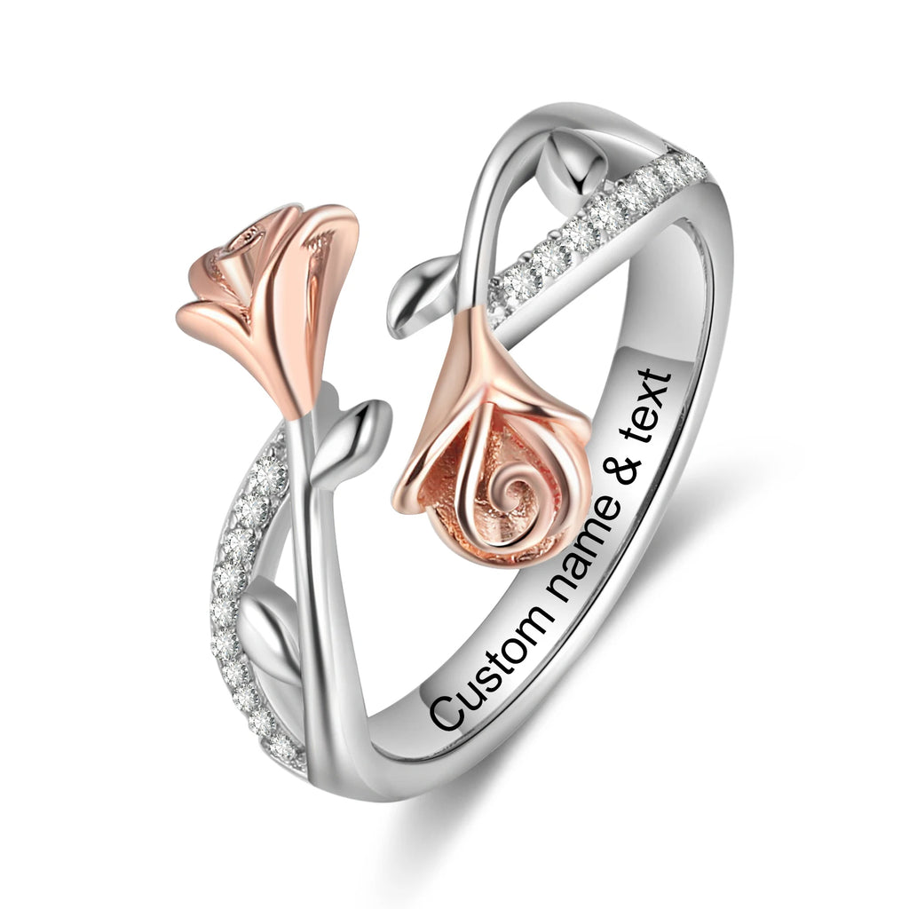 Anillo grabado personalizado con nombre elegante para mujer