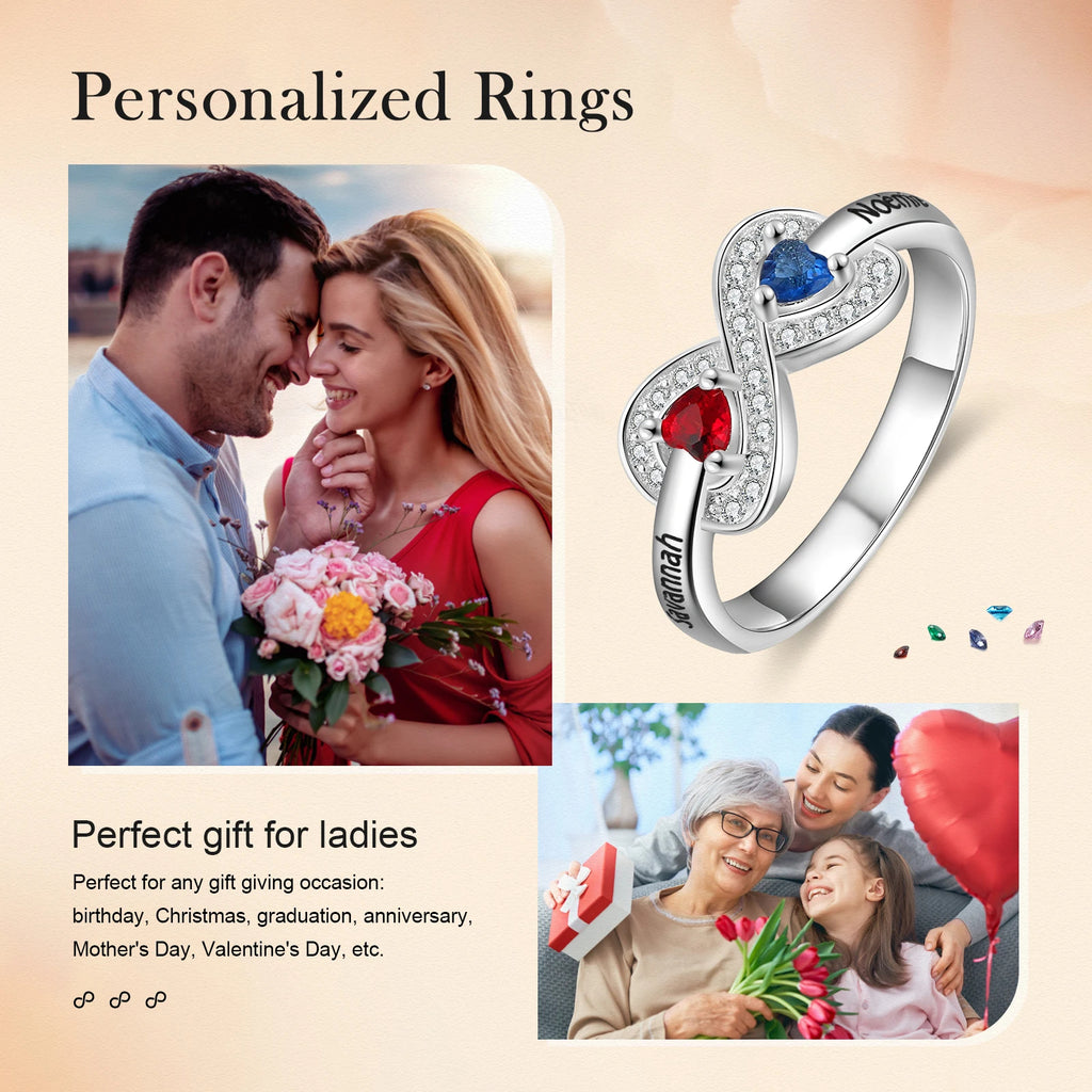 Anillo de amor infinito personalizado con piedra natal para mujer