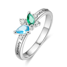 Load image into Gallery viewer, Anillo de piedra natal personalizado con grabado de 2 nombres