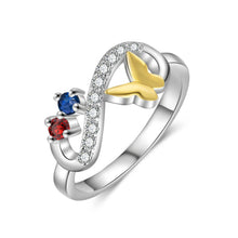 Load image into Gallery viewer, Anillo de mariposa personalizado con 2 piedras de nacimiento