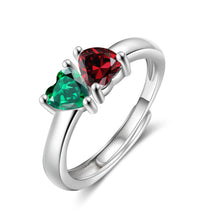 Load image into Gallery viewer, Anillos de piedra natal de 2 corazones personalizados para parejas y mujeres