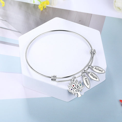 Pulsera personalizada de acero inoxidable con etiquetas de nombre grabadas para mujer