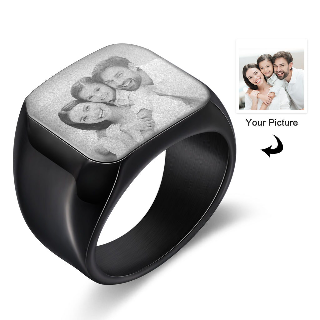 Anillo grabado con foto personalizada para hombre