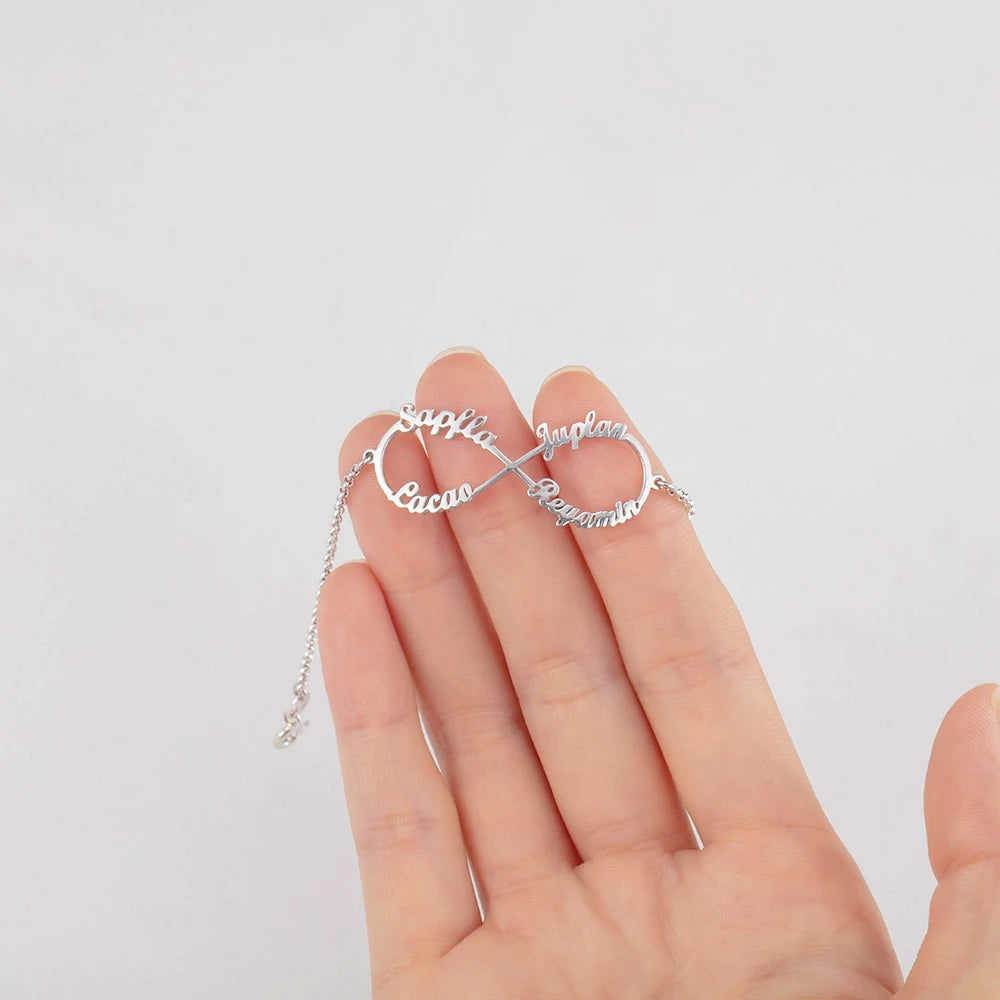Pulseras de plata de ley 925 personalizadas con nombre infinito para mujer