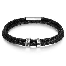 Load image into Gallery viewer, Pulsera personalizable de cuero y cuentas de acero inoxidable para hombre