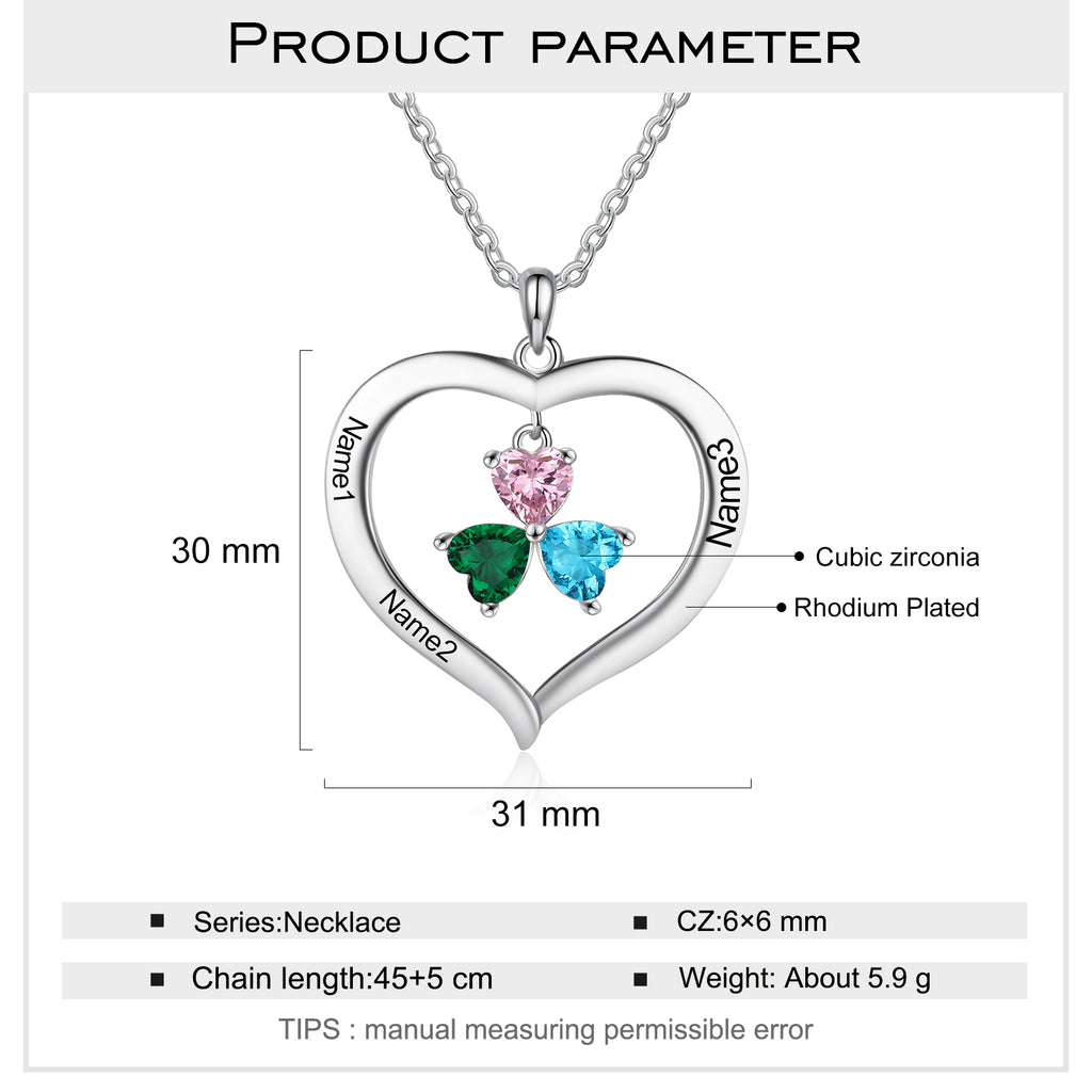 collar de corazón personalizado con grabado de 1-8 nombres