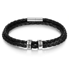 Load image into Gallery viewer, Pulsera personalizable de cuero y cuentas de acero inoxidable para hombre