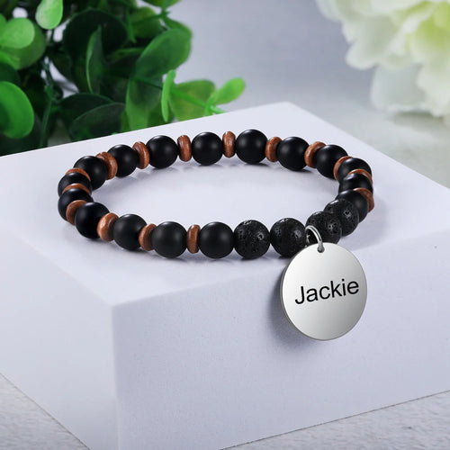 pulsera personalizada de acero inoxidable con disco redondo para hombre