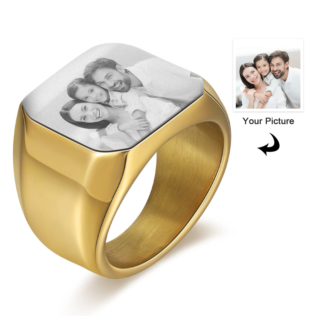 Anillo grabado con foto personalizada para hombre