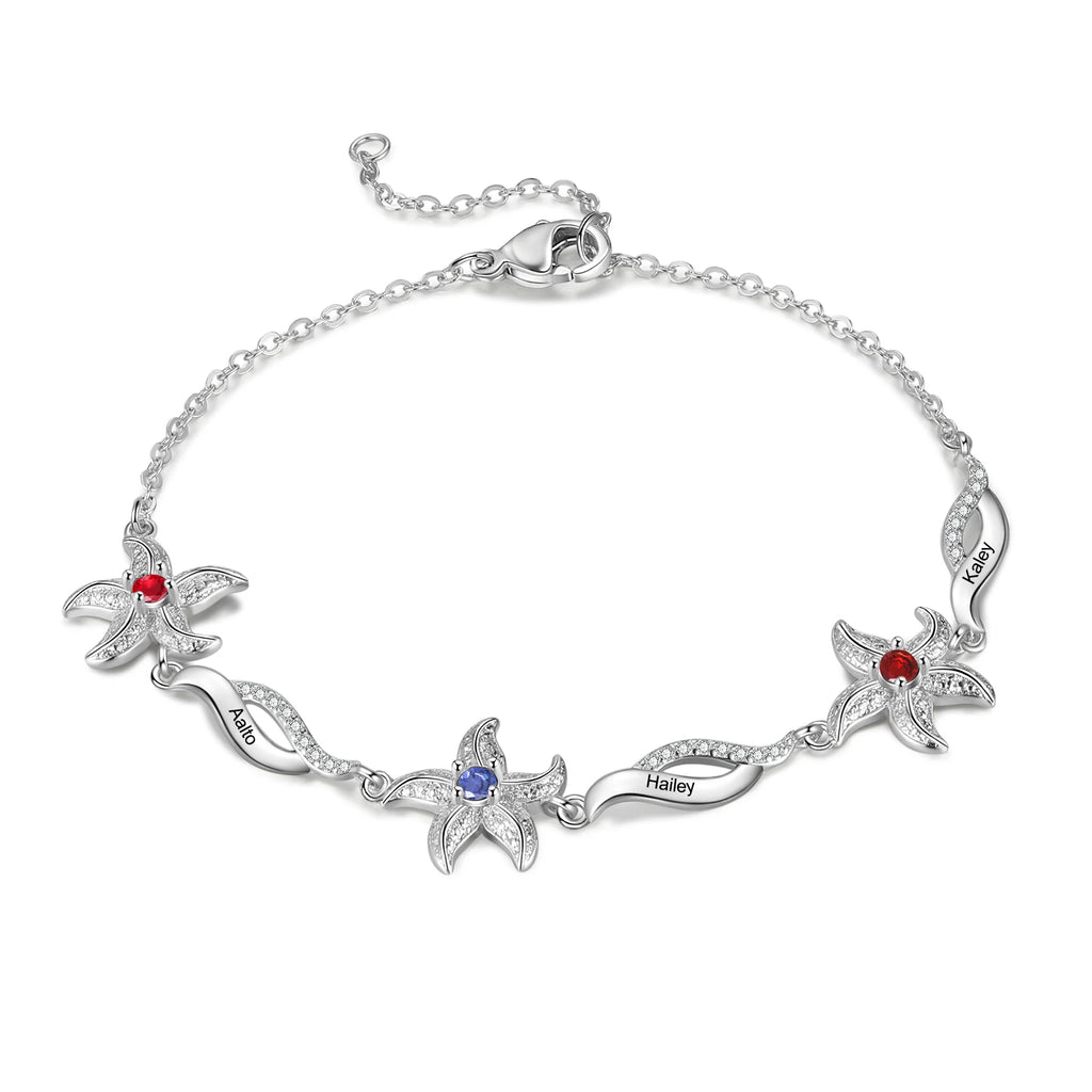 Pulsera personalizada de estrella de mar con piedra natal incrustada