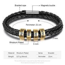 Cargar imagen en el visor de la galería, pulsera de cuero multicapa personalizada para hombre