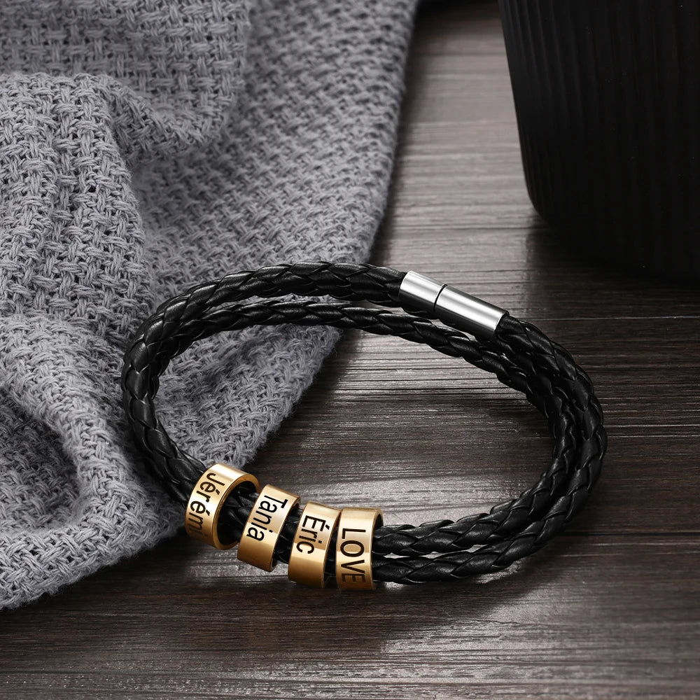pulsera de cuero multicapa personalizada para hombre