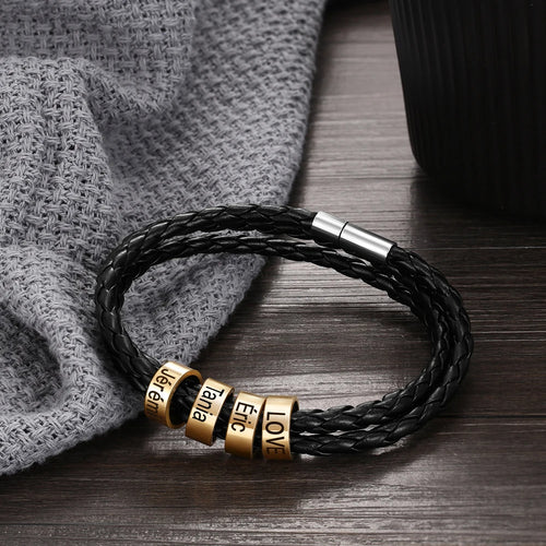 pulsera de cuero multicapa personalizada para hombre