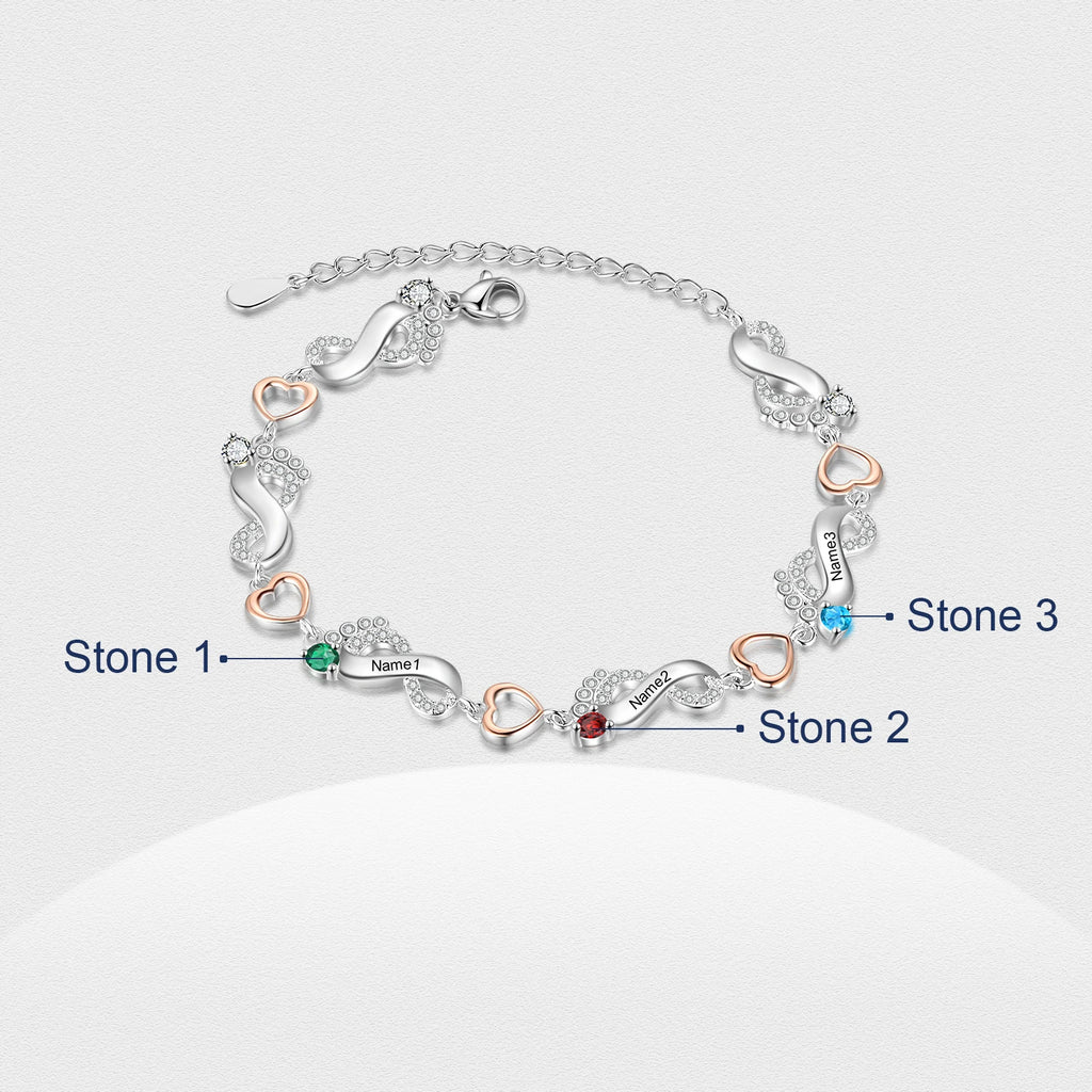 Pulsera de pie de bebé personalizada con corazones múltiples