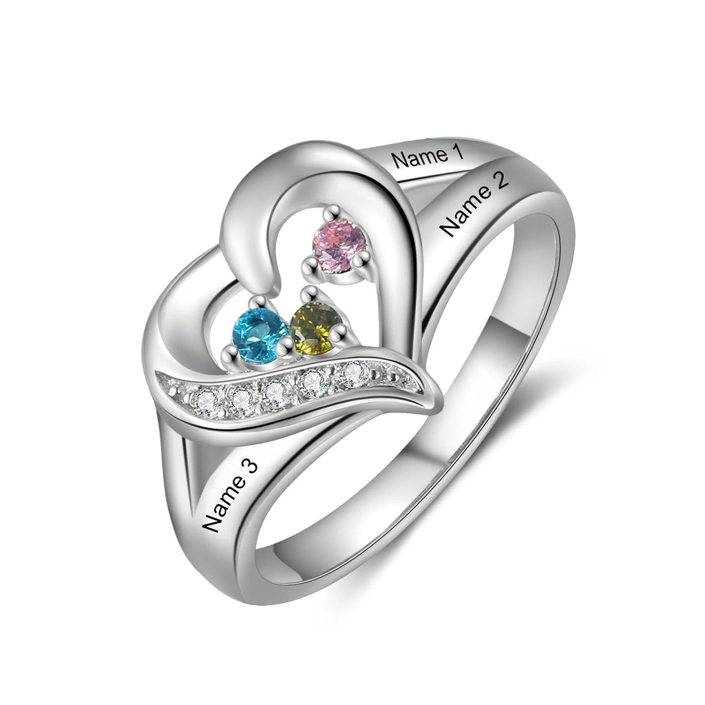 Anillo de corazón de amor personalizado con 2-5 piedras de nacimiento familiares