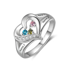 Load image into Gallery viewer, Anillo de corazón de amor personalizado con 2-5 piedras de nacimiento familiares