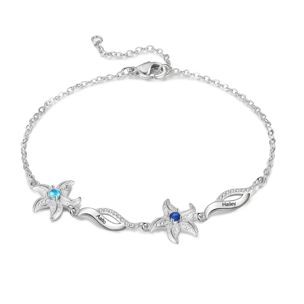 Pulsera personalizada de estrella de mar con piedra natal incrustada