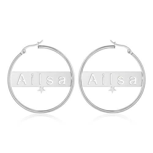 pendientes de acero inoxidable con placa con nombre personalizada para mujer
