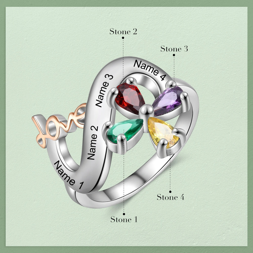 Anillos personalizados de amor y flor para mujer, joyería con grabado de 2-4 nombres