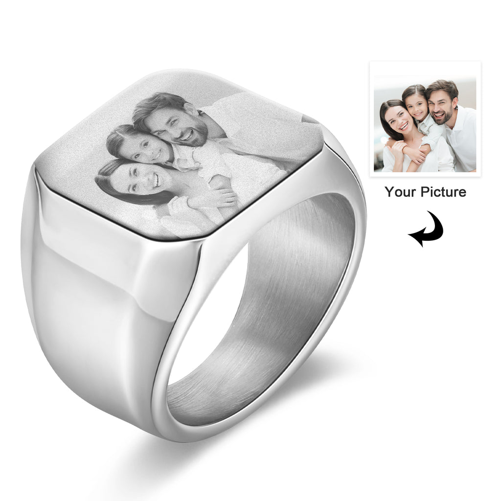 Anillo grabado con foto personalizada para hombre