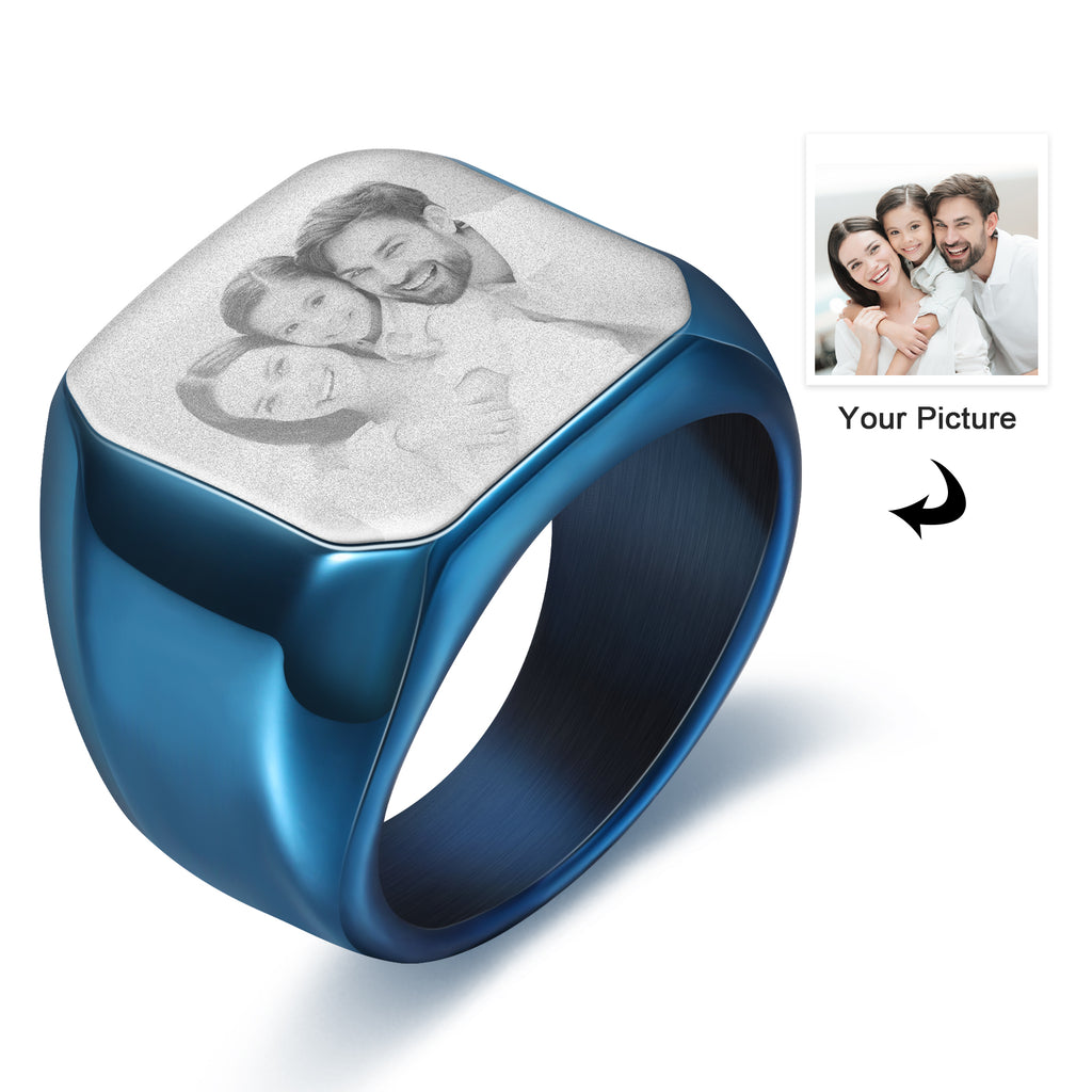 Anillo grabado con foto personalizada para hombre