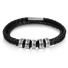 Load image into Gallery viewer, Pulsera personalizable de cuero y cuentas de acero inoxidable para hombre