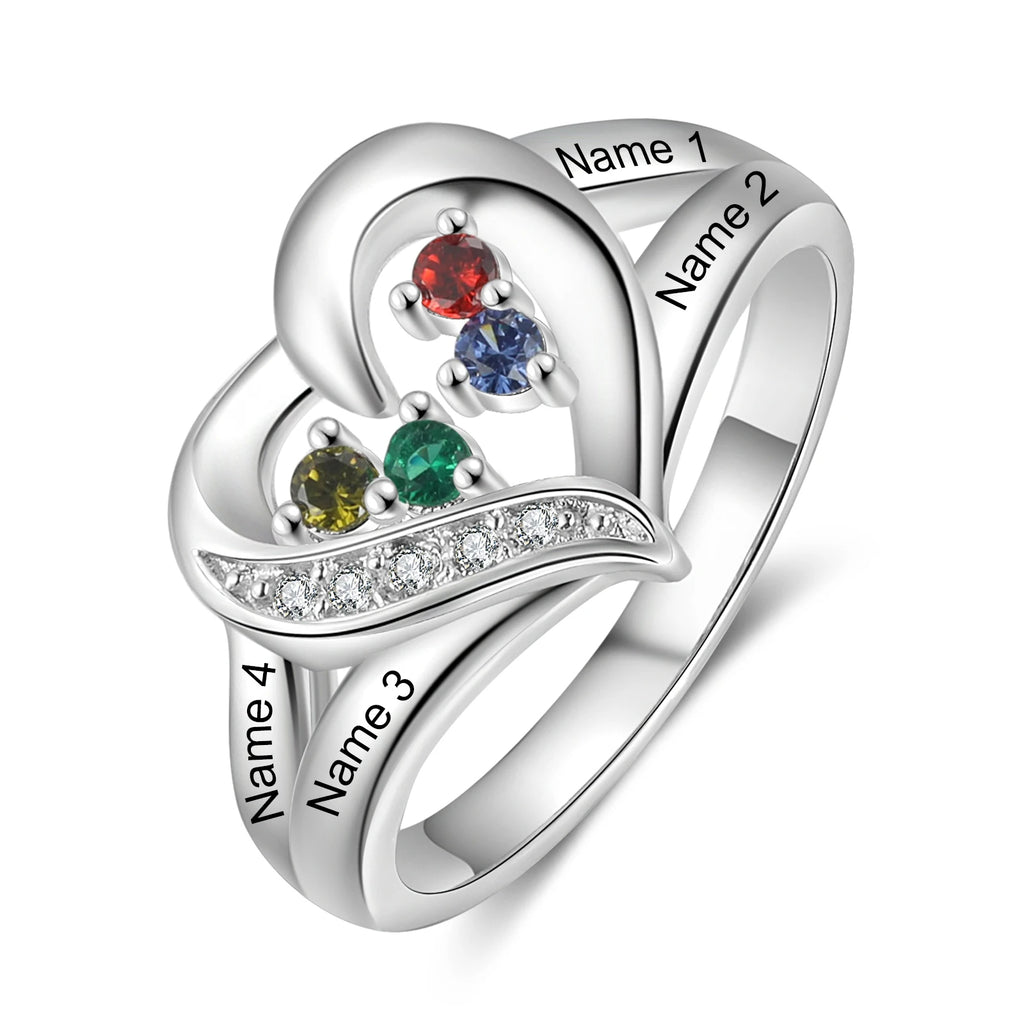 Anillo de corazón de amor personalizado con 2-5 piedras de nacimiento familiares