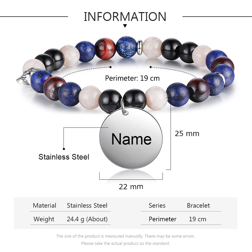 pulsera personalizada de acero inoxidable con disco redondo para hombre