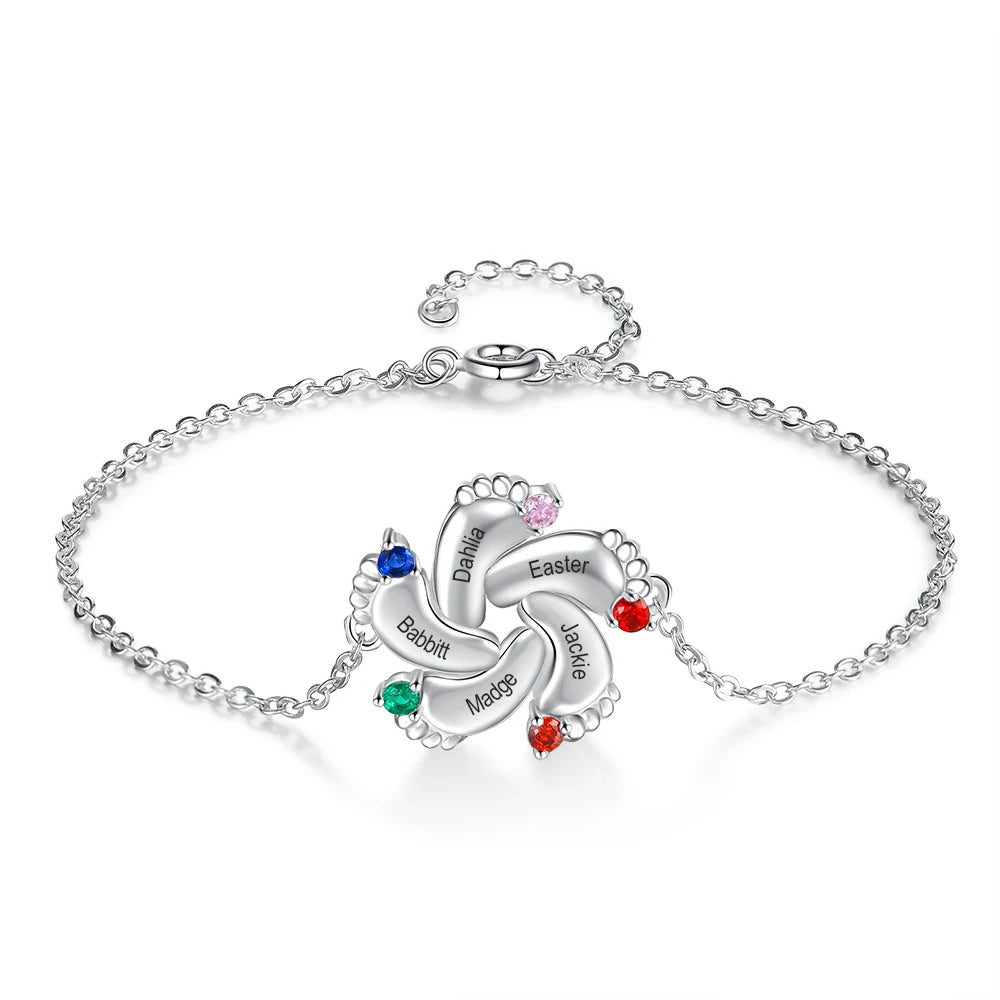 Pulsera personalizada de pies de bebé con piedra natal