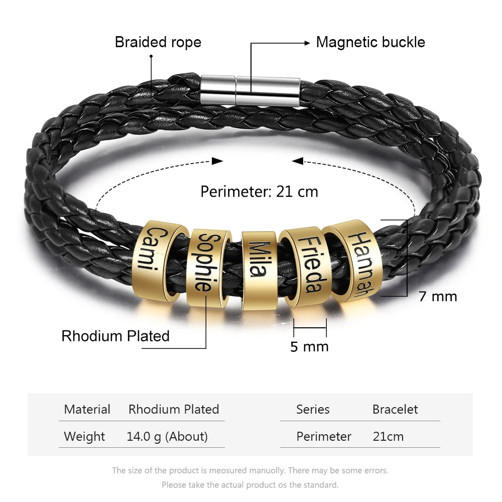 pulsera de cuero multicapa personalizada para hombre