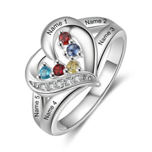 Load image into Gallery viewer, Anillo de corazón de amor personalizado con 2-5 piedras de nacimiento familiares