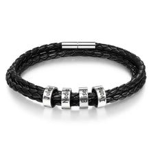 Load image into Gallery viewer, Pulsera personalizable de cuero y cuentas de acero inoxidable para hombre