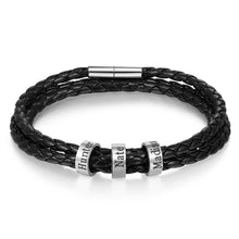 Load image into Gallery viewer, Pulsera personalizable de cuero y cuentas de acero inoxidable para hombre