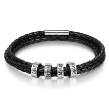 Load image into Gallery viewer, Pulsera personalizable de cuero y cuentas de acero inoxidable para hombre