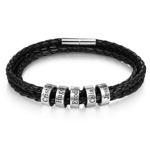 Load image into Gallery viewer, Pulsera personalizable de cuero y cuentas de acero inoxidable para hombre