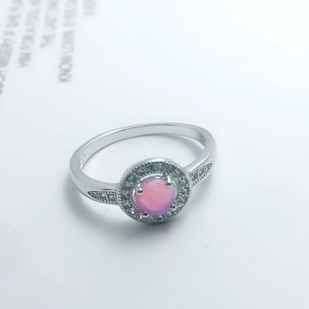 Anillo de Color con ópalo azul redondo de 5mm para mujer