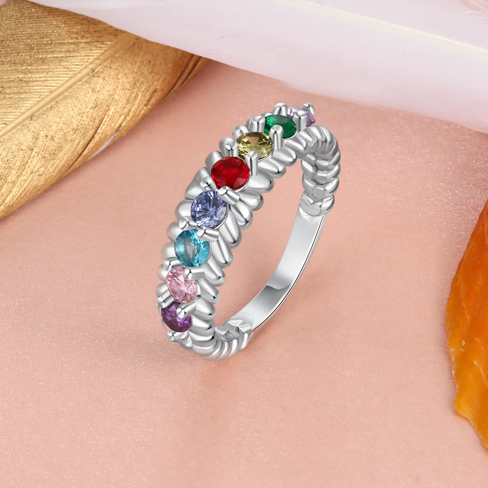 Anillos personalizados de 8 piedras de nacimiento para mujer