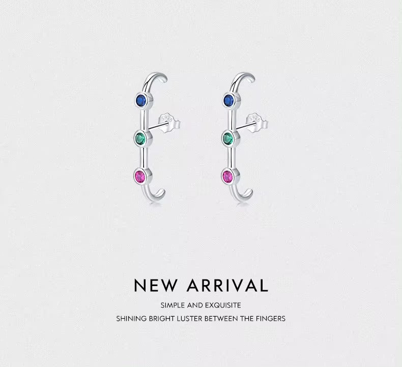 pendientes de plata esterlina 2021 para mujer y niña, aretes de cristal de colores del Arcoíris