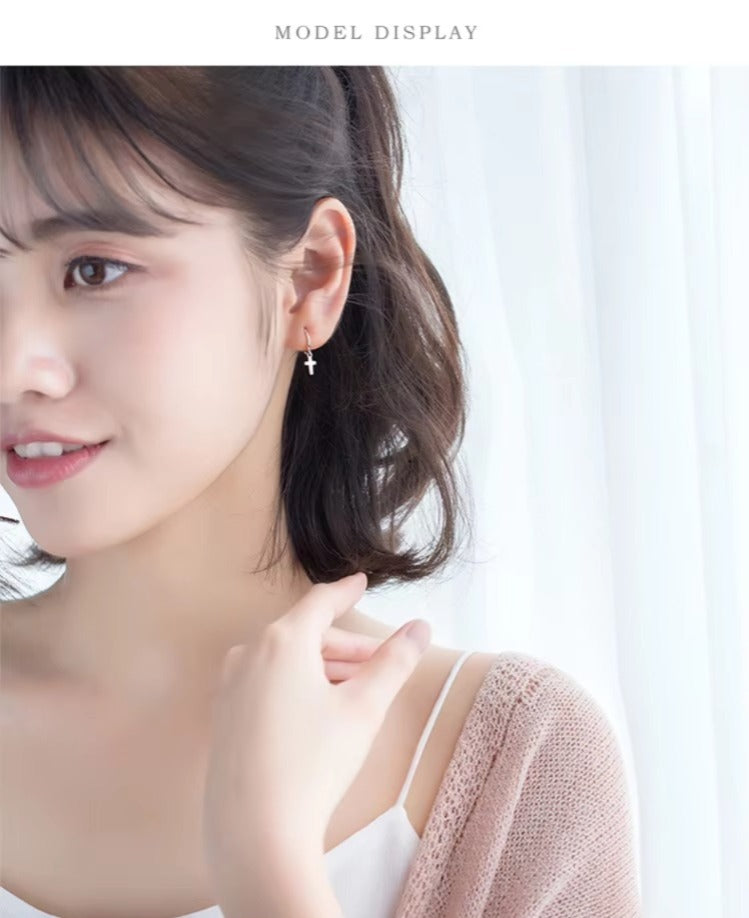 pendientes de aro de Plata de Ley 925 con forma de cruz para mujer, aretes, plata esterlina