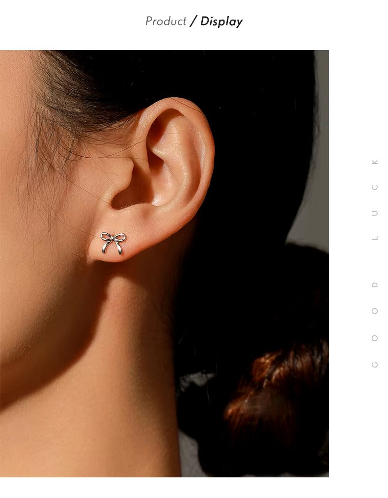 pendientes de plata de ley 925 con forma de lazo para mujer