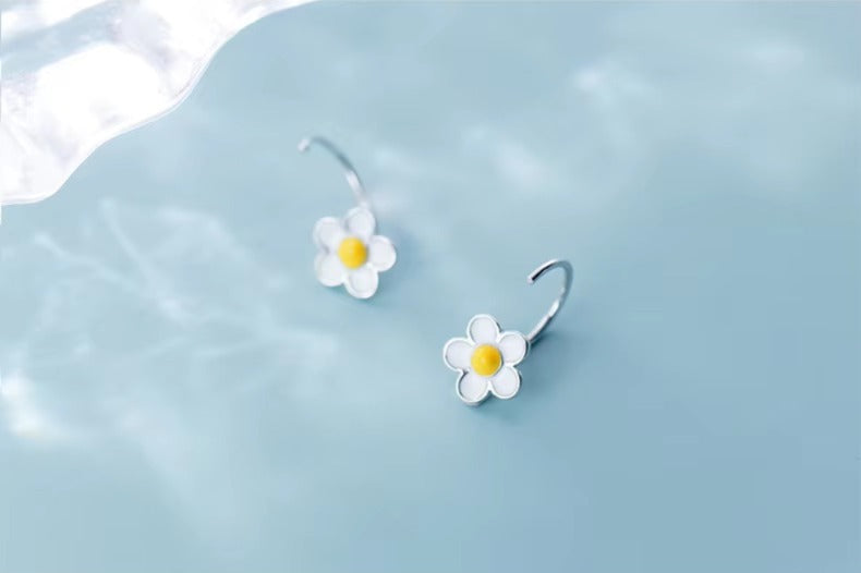 pendientes de plata de ley 925 para mujer, aretes de planta esmaltada, joyería fina, color blanco