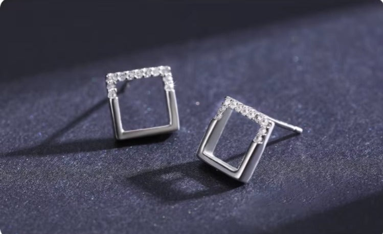 pendientes cuadrados geométricos simples para mujer, de Plata de Ley 925 auténtica