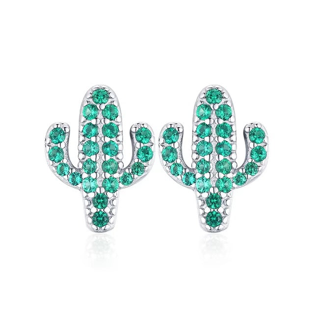 pendientes de plata de primera ley con forma de Cactus para mujer