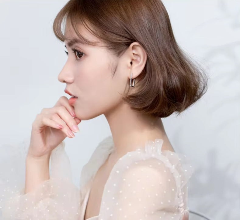 pendientes de aro rectangulares de Plata de Ley 925 auténtica para mujer