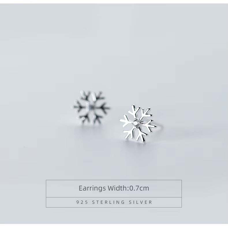 pendientes de plata de ley 925 con forma de copo de nieve para mujer, aretes pequeños