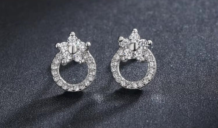 pendientes redondos de Plata de Ley 925 para mujer, joyería fina con diseño de planta y flor